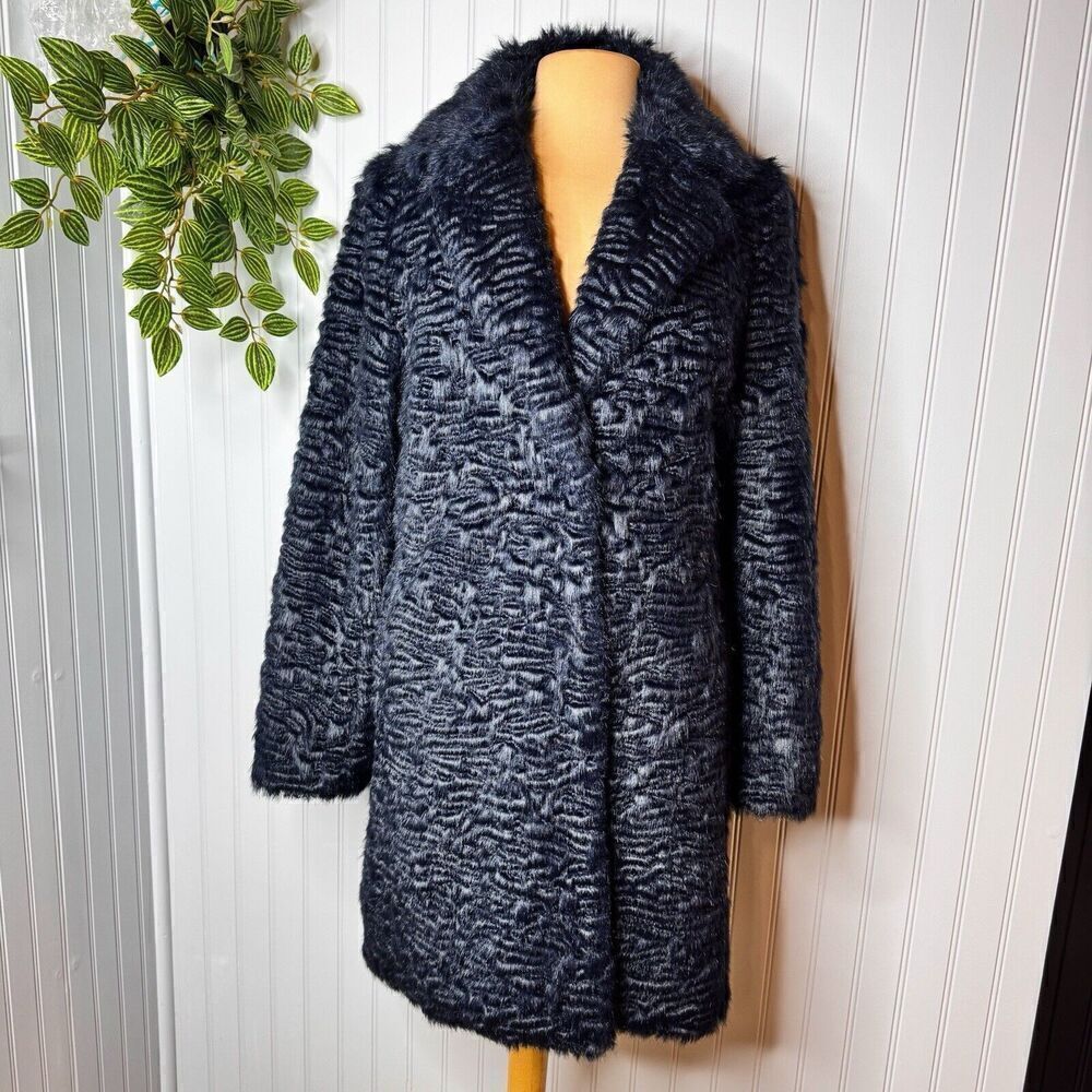 Eliza J By Nordstrom Sz M Luxury Lush Faux Persian Lamb Coat Cozy Bluish Black